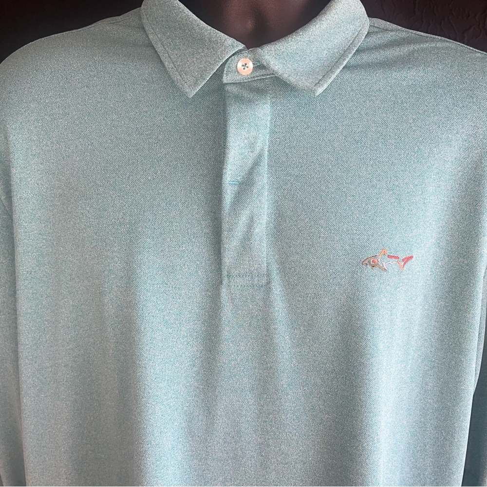 Greg Norman Polo Shirt Large Performance Golf Casual Teal Blue Long Sleeve